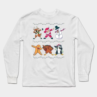 Christmas Dabbing Santa Reindeer Snowman Penguin Gingerbread Cookie Funny Kids Long Sleeve T-Shirt
